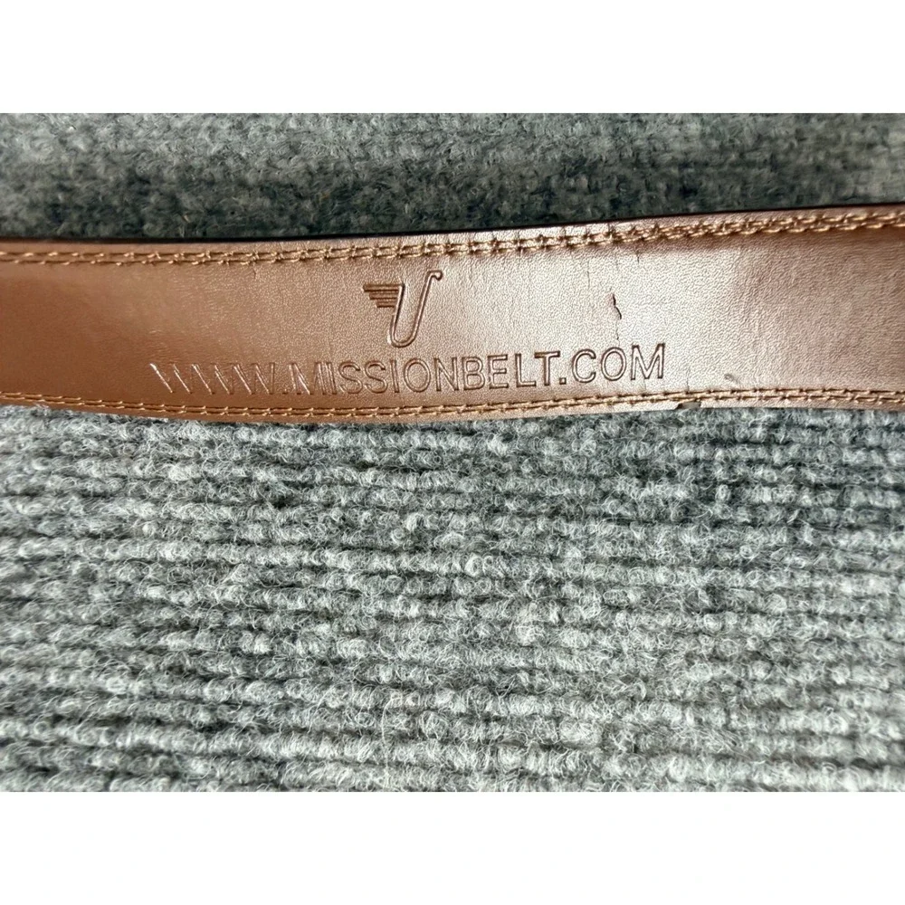 Mission Belt Mens Brown Leather Ratchet Belt Silver Buckle Adjustable Size 34